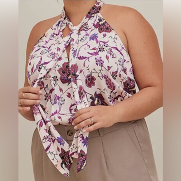 Torrid 4X Blouse Floral Halter Sleeveless Tunic Datin Boho Print High Nеck - Picture 1 of 11